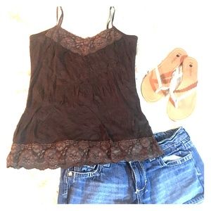 Brown Camisole with Lace Trim
